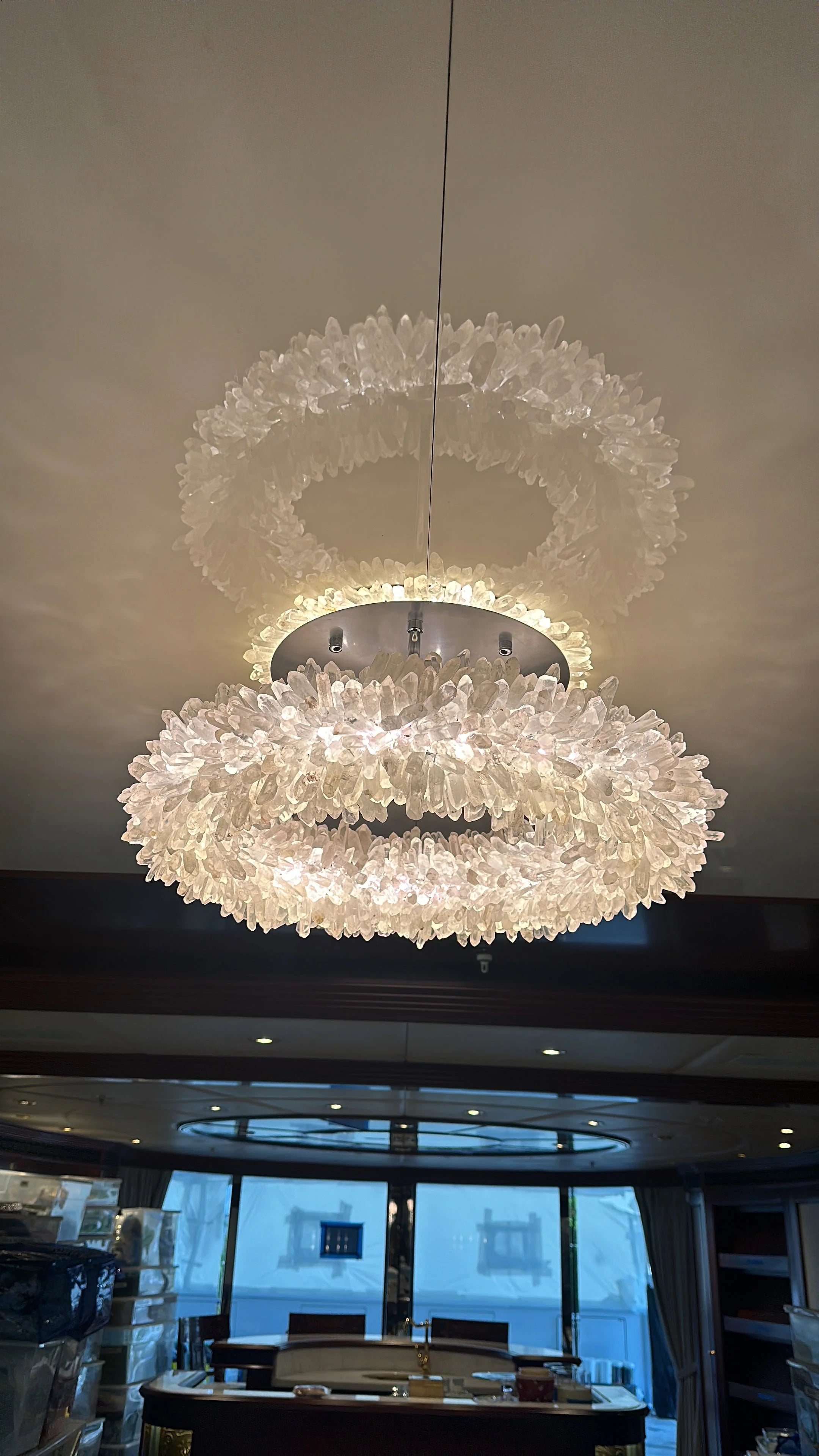 Amber Kandace Round Rock Crystal Pendant Light Modern Chandelier for Living Room 24'', 31.5'', 40'', 47''